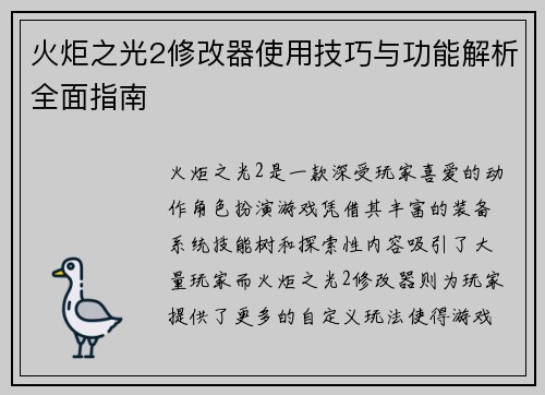 火炬之光2修改器使用技巧与功能解析全面指南